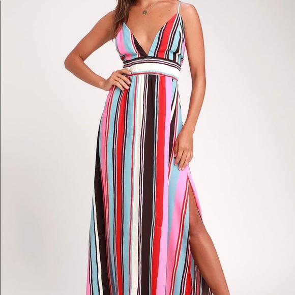 Lulus Dresses & Skirts - Lulus • Andi Pink and Light Blue Multi Stripe Sleeveless Maxi Dress